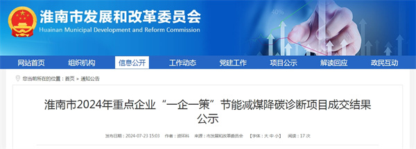 淮南市2024年重點企業(yè)“一企一策”節(jié)能減煤降碳診斷項目成交結果公示