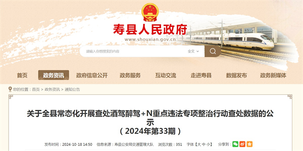 關于全縣常態化開展查處酒駕醉駕+N重點違法專項整治行動查處數據的公示.jpg