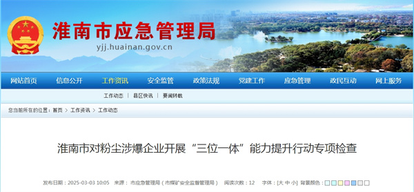淮南市對粉塵涉爆企業(yè)開展“三位一體”能力提升行動專項(xiàng)檢查